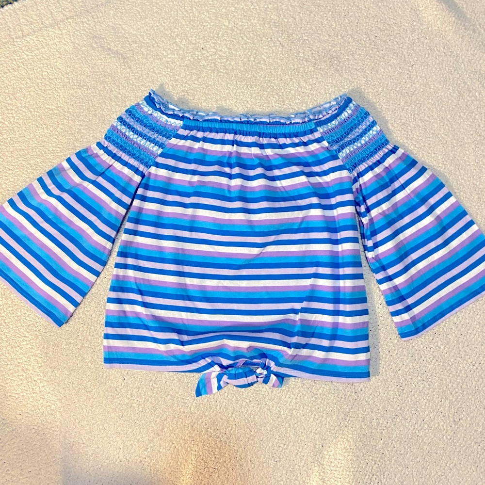 NWT Cloudchaser Off the Shoulder Bell Sleeve Stripe Top